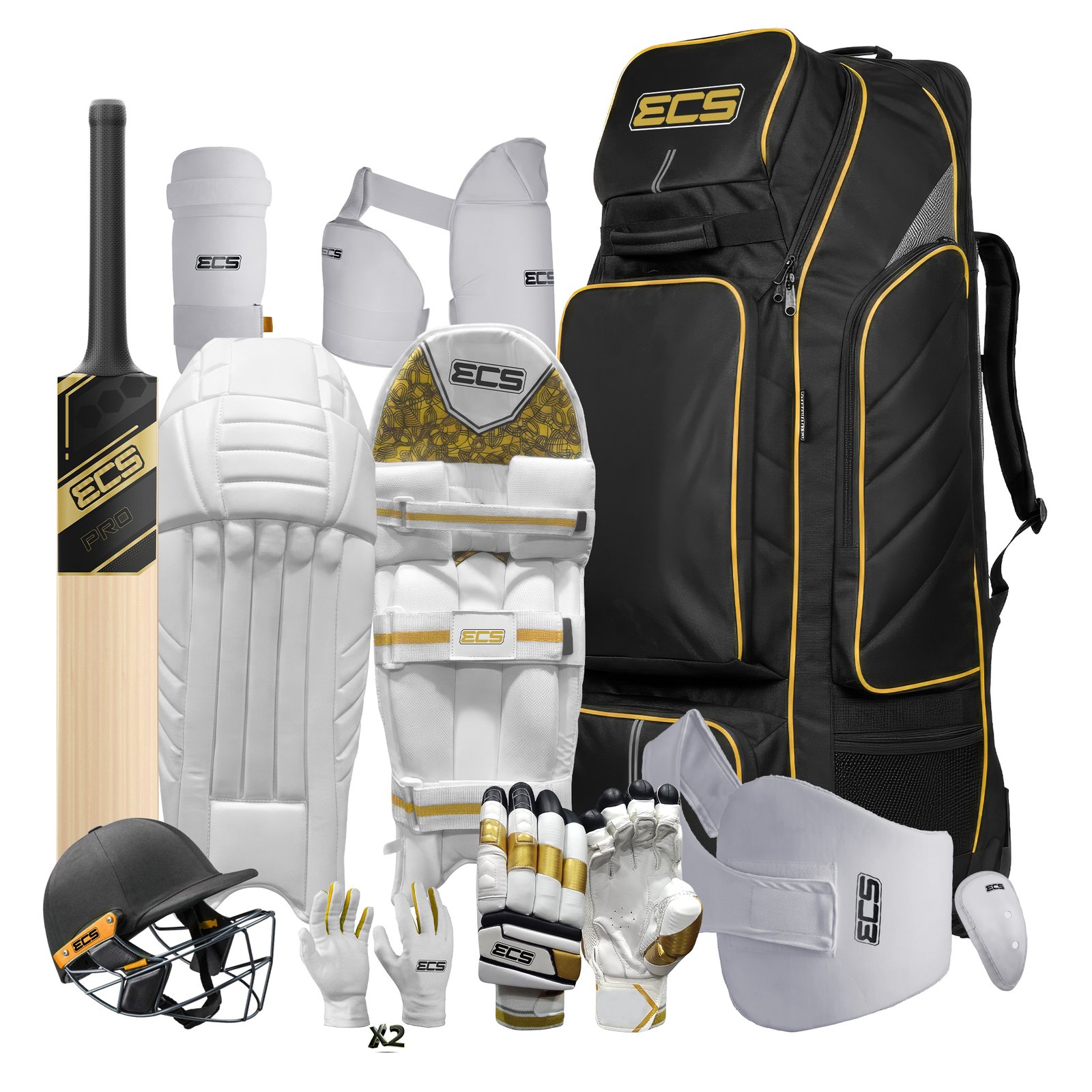 Pro Cricket Batting Kit Bundle (10‑Piece) – Gold | ECS