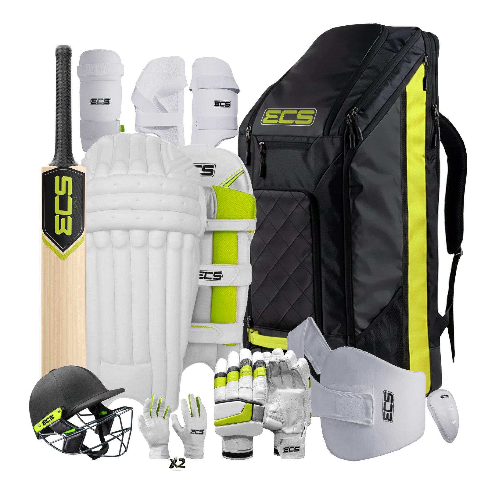 Elite Cricket Batting Kit Bundle (10‑Piece) – Neon Green | ECS