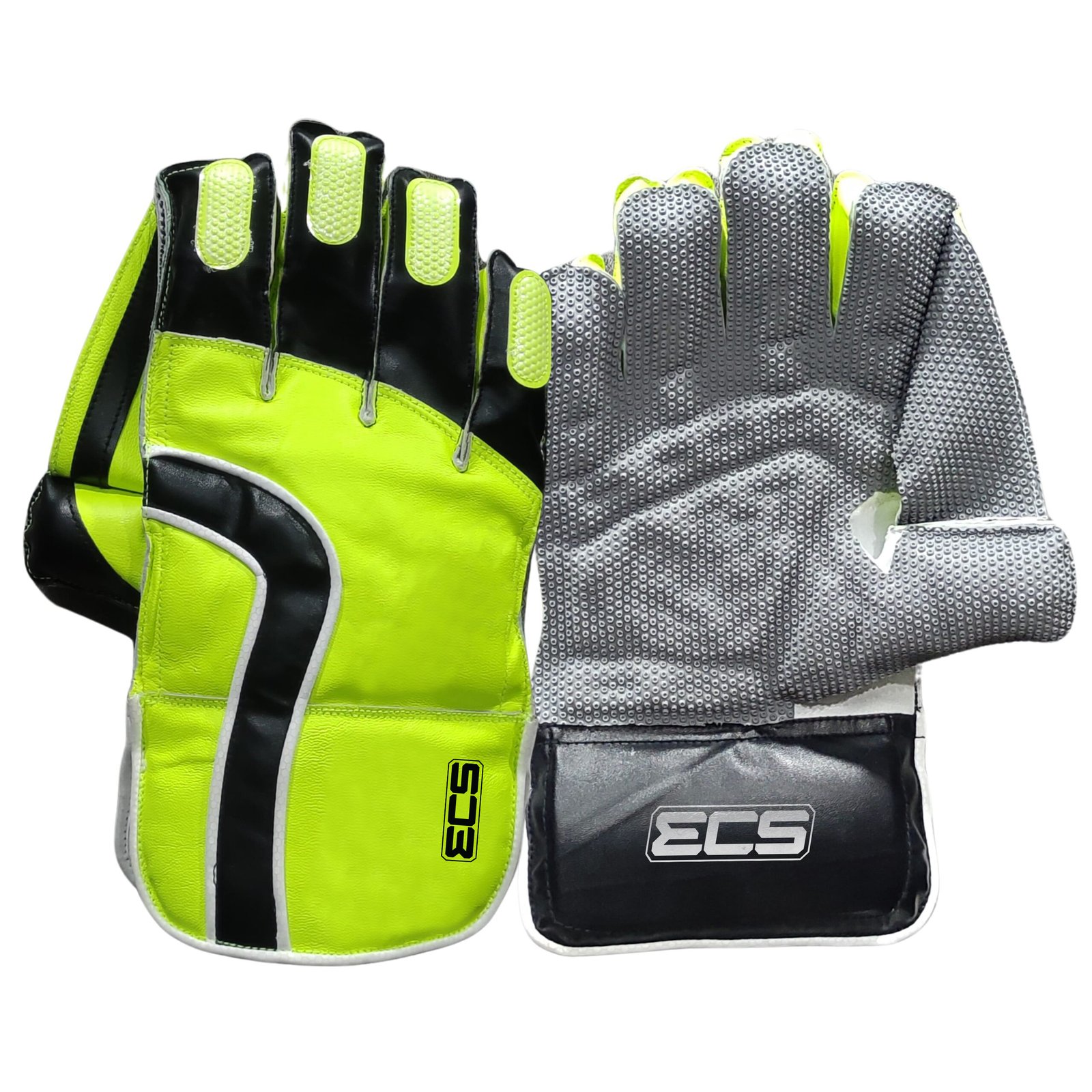 ECS Pro Wicket Keeping Gloves + 2 FREE Inner Gloves – Neon Green | Premium Cricket Keeper Gloves Set